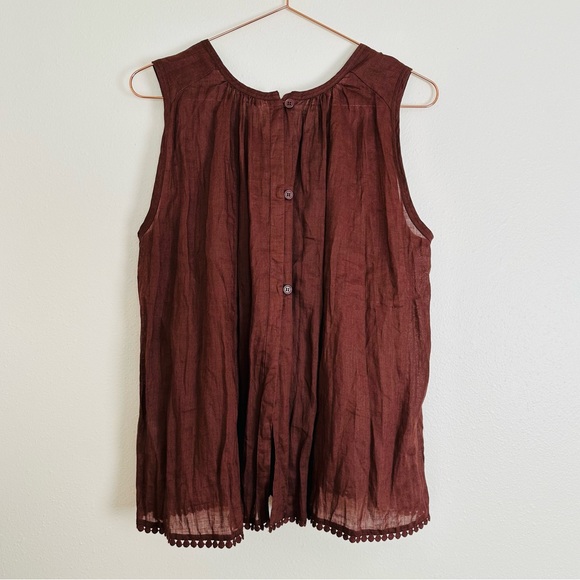Zara Brown ramie passementerie boho Sleeveless buttoned back Blouse top - Picture 11 of 15